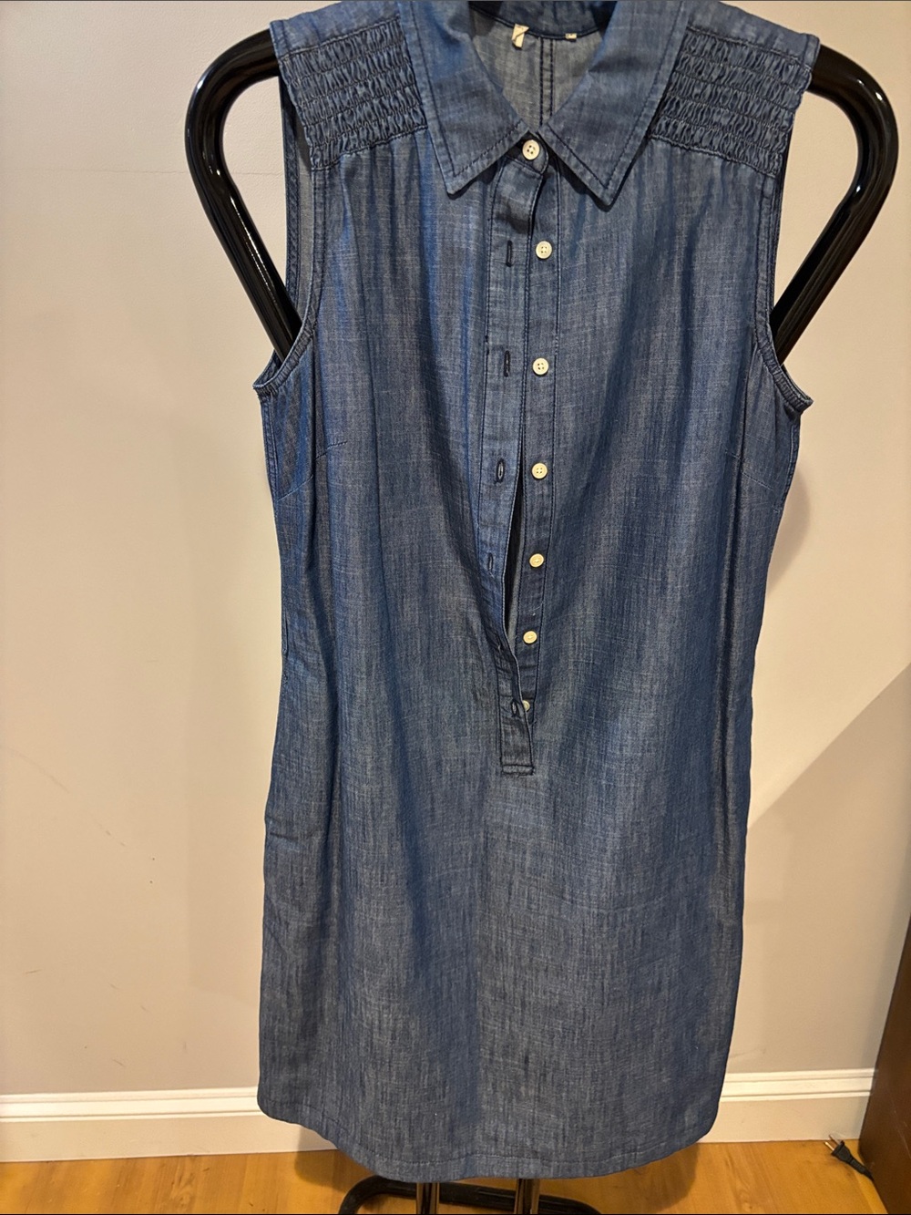 Talbots Sleeveless Chambray Shirt Dress in Denim Blue
